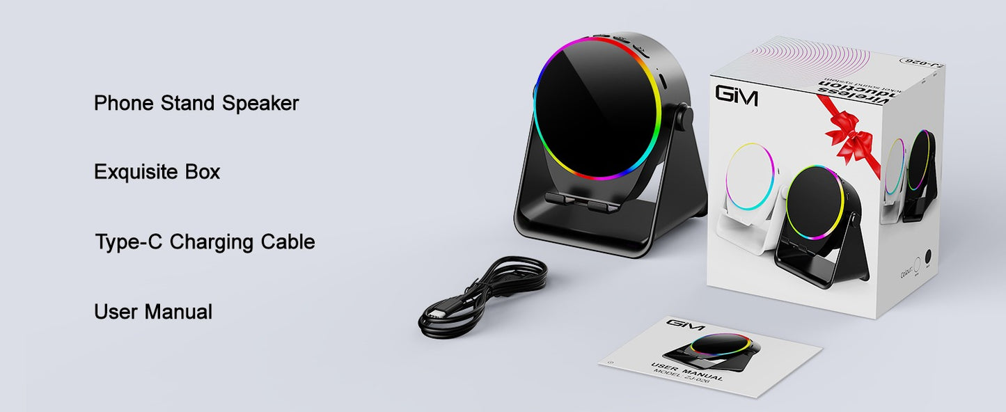 4-in-1 Wireless Induction Speaker with RGB Lights & Phone Stand | 360° Rotating Design