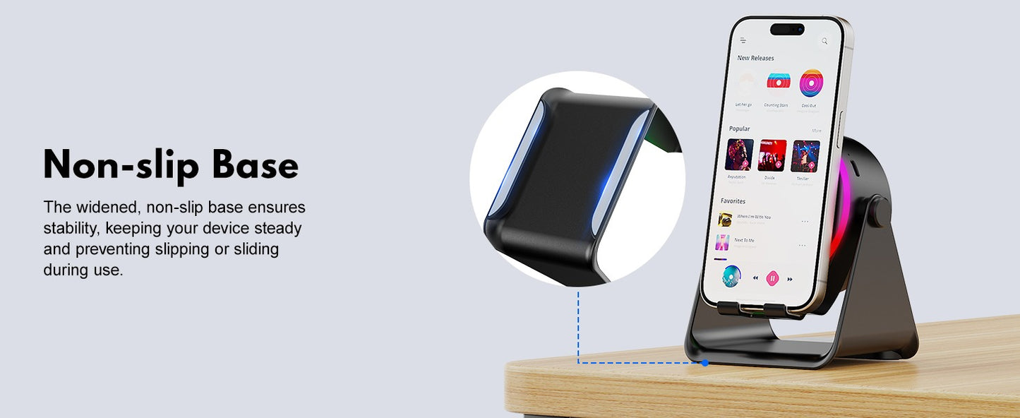 4-in-1 Wireless Induction Speaker with RGB Lights & Phone Stand | 360° Rotating Design