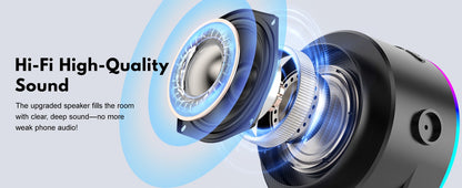 4-in-1 Wireless Induction Speaker with RGB Lights & Phone Stand | 360° Rotating Design