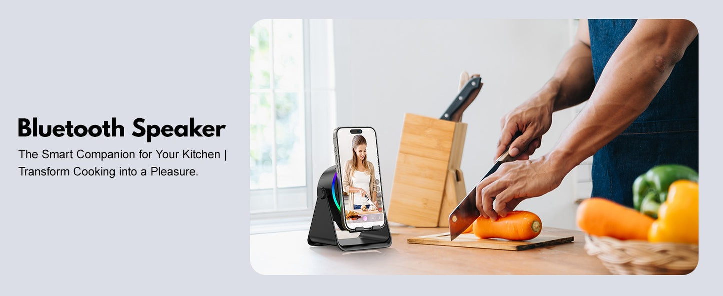 4-in-1 Wireless Induction Speaker with RGB Lights & Phone Stand | 360° Rotating Design