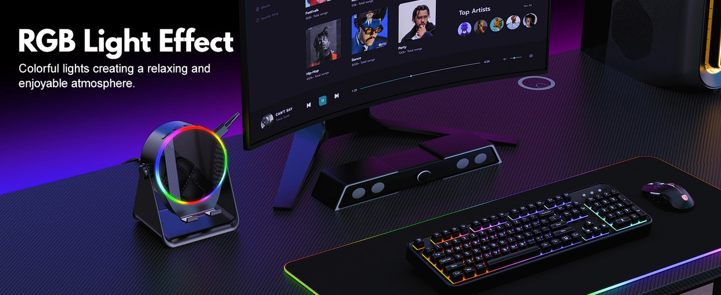 4-in-1 Wireless Induction Speaker with RGB Lights & Phone Stand | 360° Rotating Design