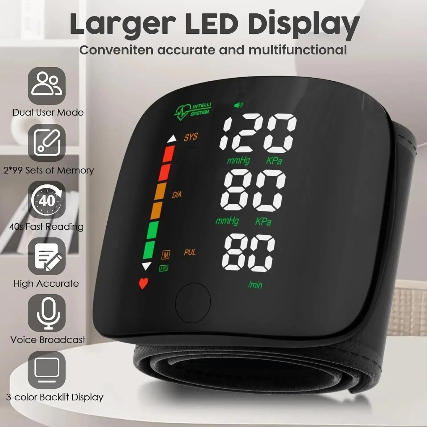 Automatic Wrist Blood Pressure Monitor | Digital BP & Pulse Monitor
