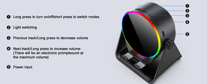 4-in-1 Wireless Induction Speaker with RGB Lights & Phone Stand | 360° Rotating Design