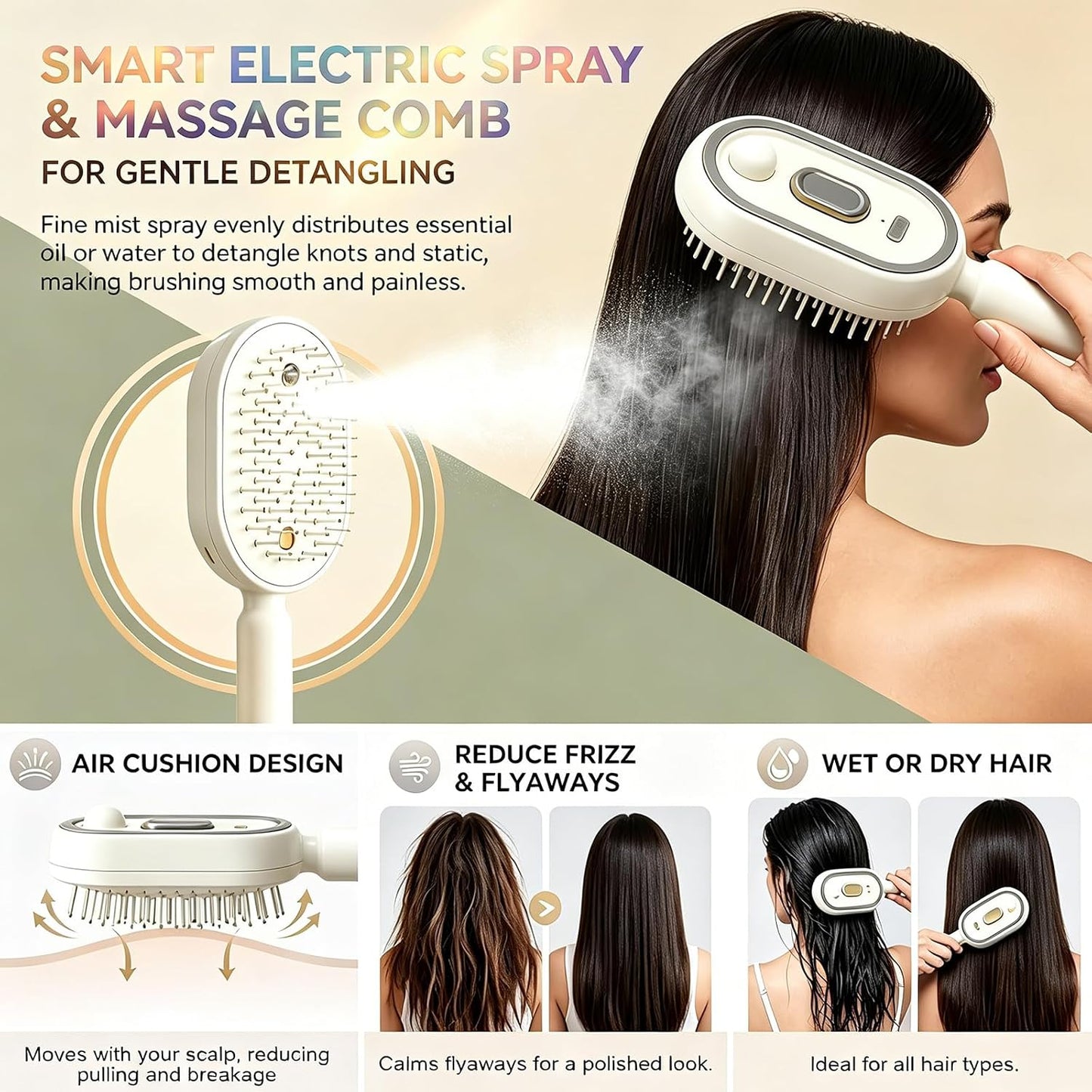 Steam Brush | Rechargeable Detangling Tool with Oil